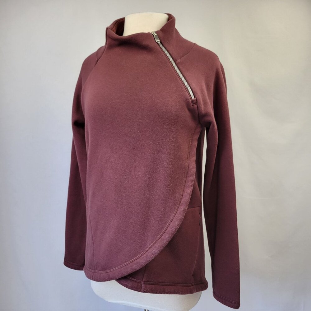 Athleta Cozy Karma Asym Zip Pullover Sweatshirt Burgundy Small